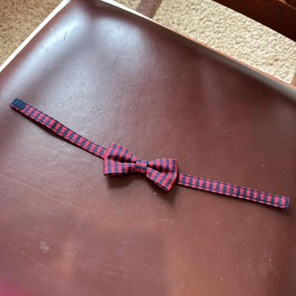 Janie & Jack Red and Navy Christmas Tree Bow Tie with Velcro closure
